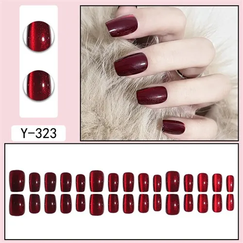 Crvena mačka oči kratki kvadratni lažni nokti